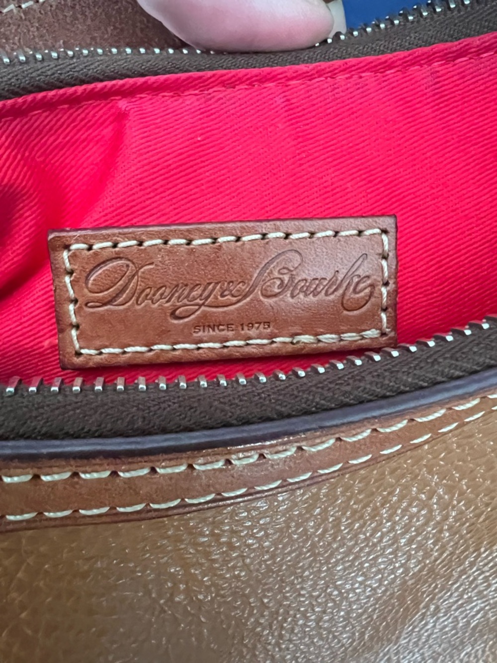 Dooney & Bourke Brown Leather Shoulder Bag with Red Lining - Picture 3 of 6